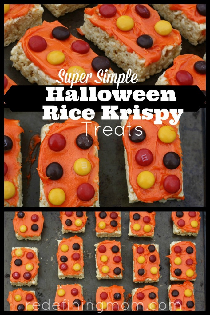 Super simple Halloween Rice Krispy treats that you can make in 10 minutes for under $10. Great for school Halloween parties and October birthdays!