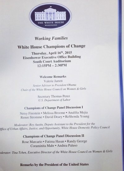 My trip to the White House for Champions of Change for Working Families