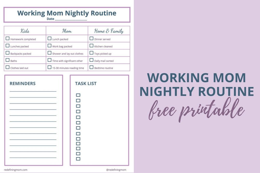 WOW! This FREE nightly routine printable for working moms is the best time management trick I've found! Print one for each work night to keep yourself from feeling overwhelmed. A perfect solution for working moms!