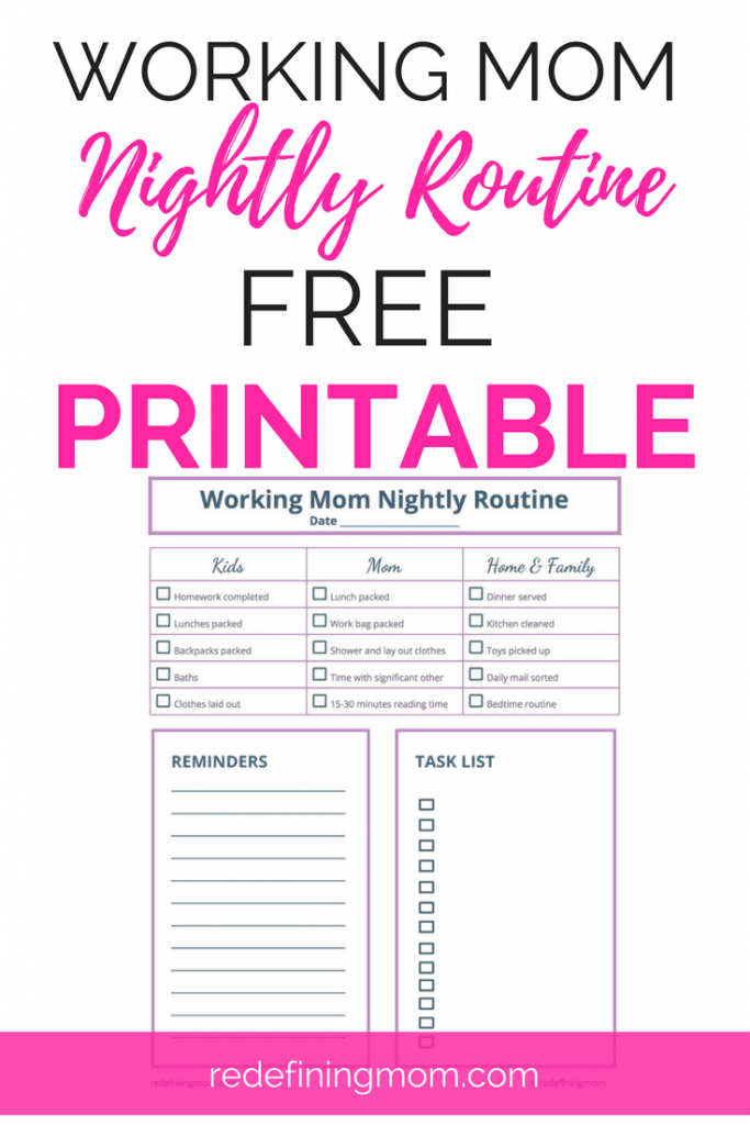 WOW! This FREE nightly routine printable for working moms is the best time management trick I've found! Print one for each work night to keep yourself from feeling overwhelmed. A perfect solution for working moms!