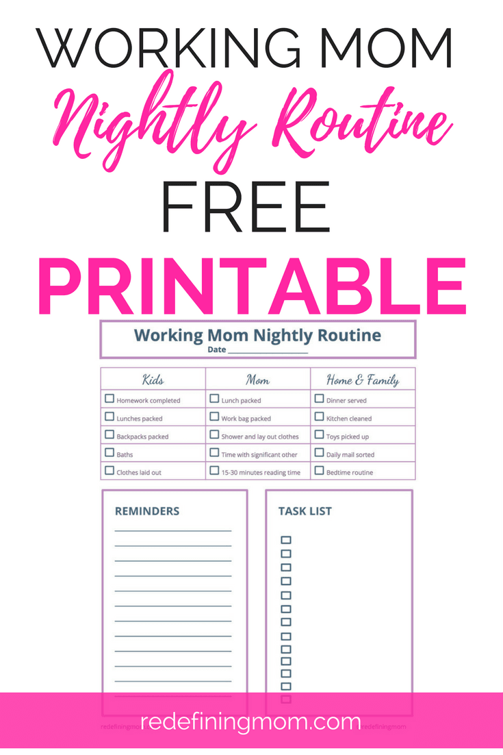 Working Mom Nightly Routine Printable