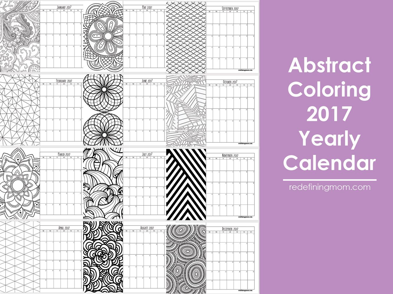 Abstract Adult Coloring 2017 Calendar Free Printable ...