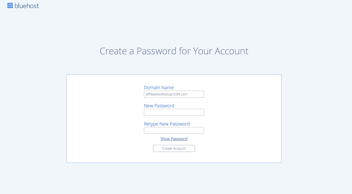 Creating a password in Bluehost hosting